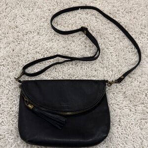 Authentic Italian Black Leather Crossbody Bag